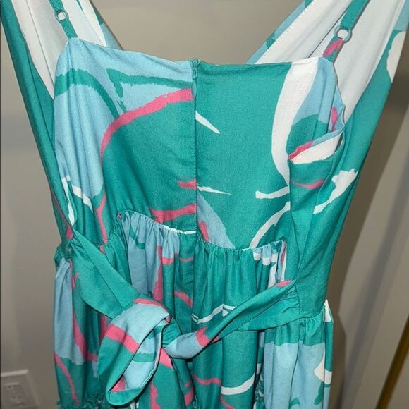 Teal and Pink Sleeveless Dress - Picture 4 of 6
